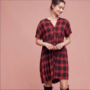 Anthropologie Red Plaid Tunic Dress Size Small